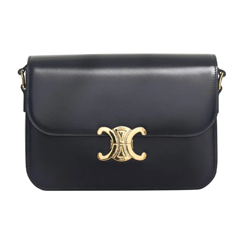 CELINE Triomphe Arc De Triomphe Cow Leather Handbag, Shoulder Bag, Crossbody Bag Medium Size Women's Black