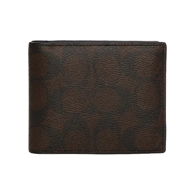 COACH 3 IN 1 Wallet Canvas With Leather Card Holder Wallet Unisex Dark Brown Khaki