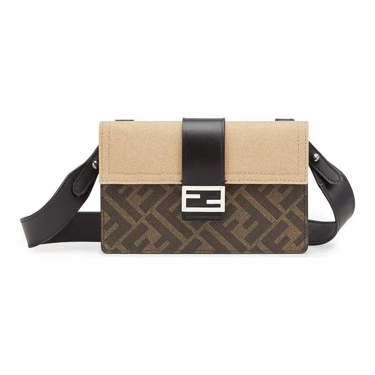 FENDI Baguette Canvas With Leather Baguette Bag, Clutch, Shoulder Bag, Crossbody Bag Regular Men's
