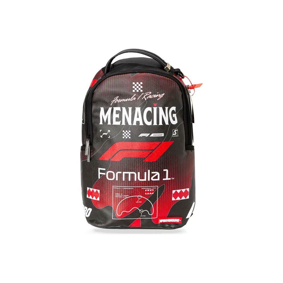 SPRAYGROUND F1 Formula One Collaboration Canvas Backpack Tubas Unisex Black Red Color Scheme
