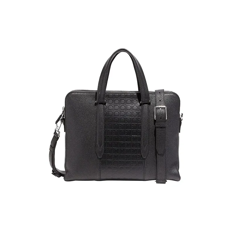 FERRAGAMO Gancini Calfskin Laptop Bag, Handbag, Shoulder Bag, Crossbody Bag, Briefcase Men's Black
