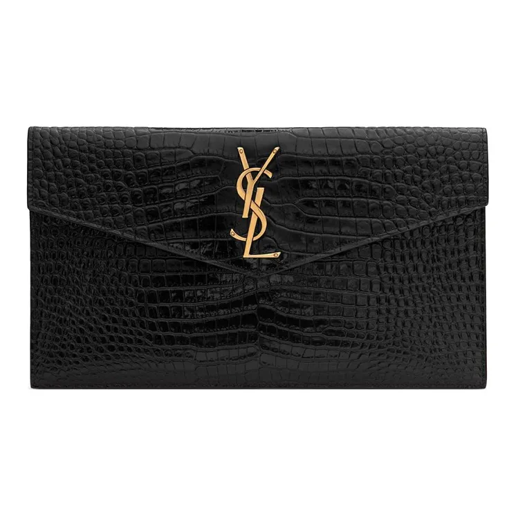 SAINT LAURENT Leather Envelope Bag, Clutch Trumpets Women's Black