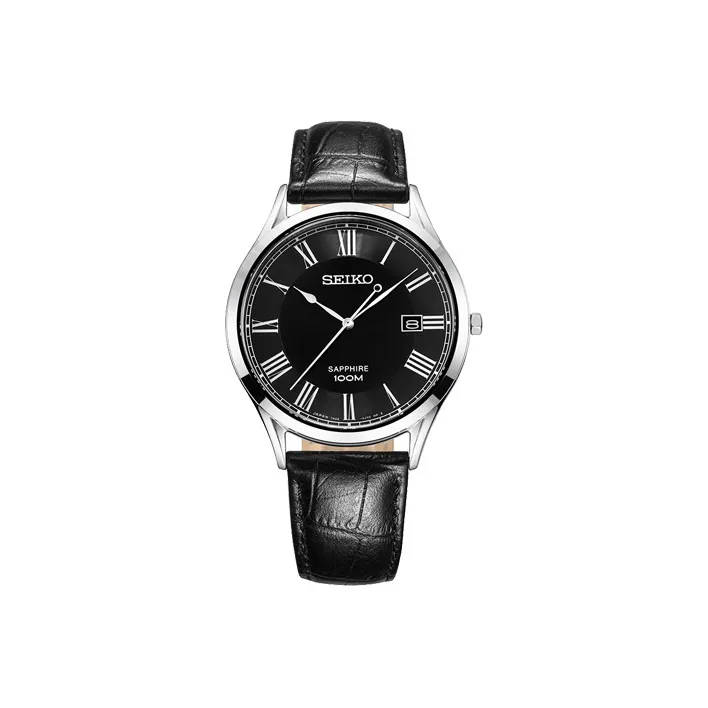 SEIKO Кварцевый механизм кожаный ремешок мужские часы черный циферблат модель SGEG99J1