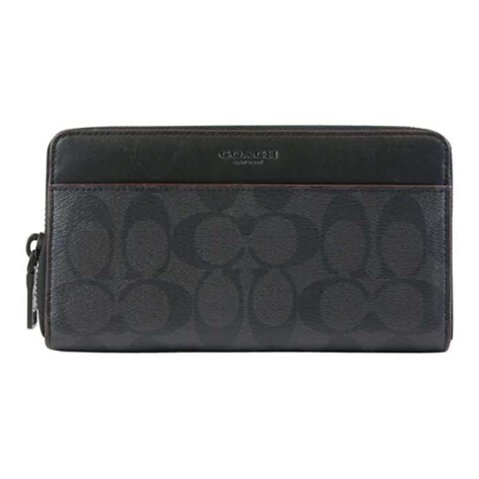 COACH Accordion Wallet Coated Canvas Wallet Clutch Men's Gray Black