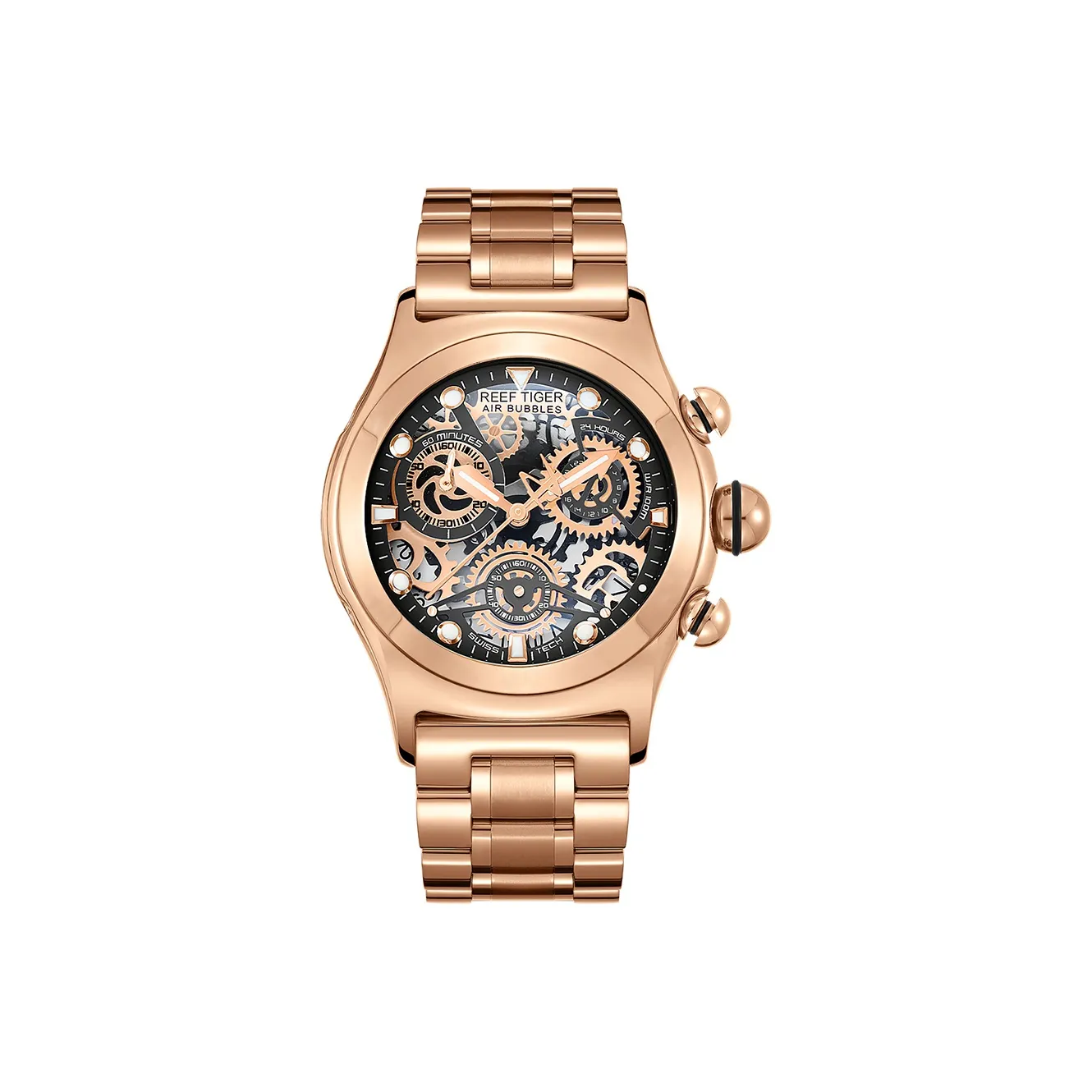 REEF TIGER Aurora Collection Big Explosion Кварцевый механизм Часы Мужские Черный циферблат RGA792 GJH