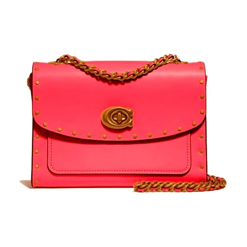 COACH Parker Cow Leather Chain Bag, Shoulder Bag, Crossbody Bag Women's Cherry Blossom Pink Red