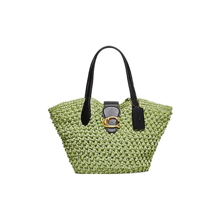 coach Sig Straw Tote Bag, Shopping Bag, Shoulder Bag, Handbag Medium Size Women's Turquoise