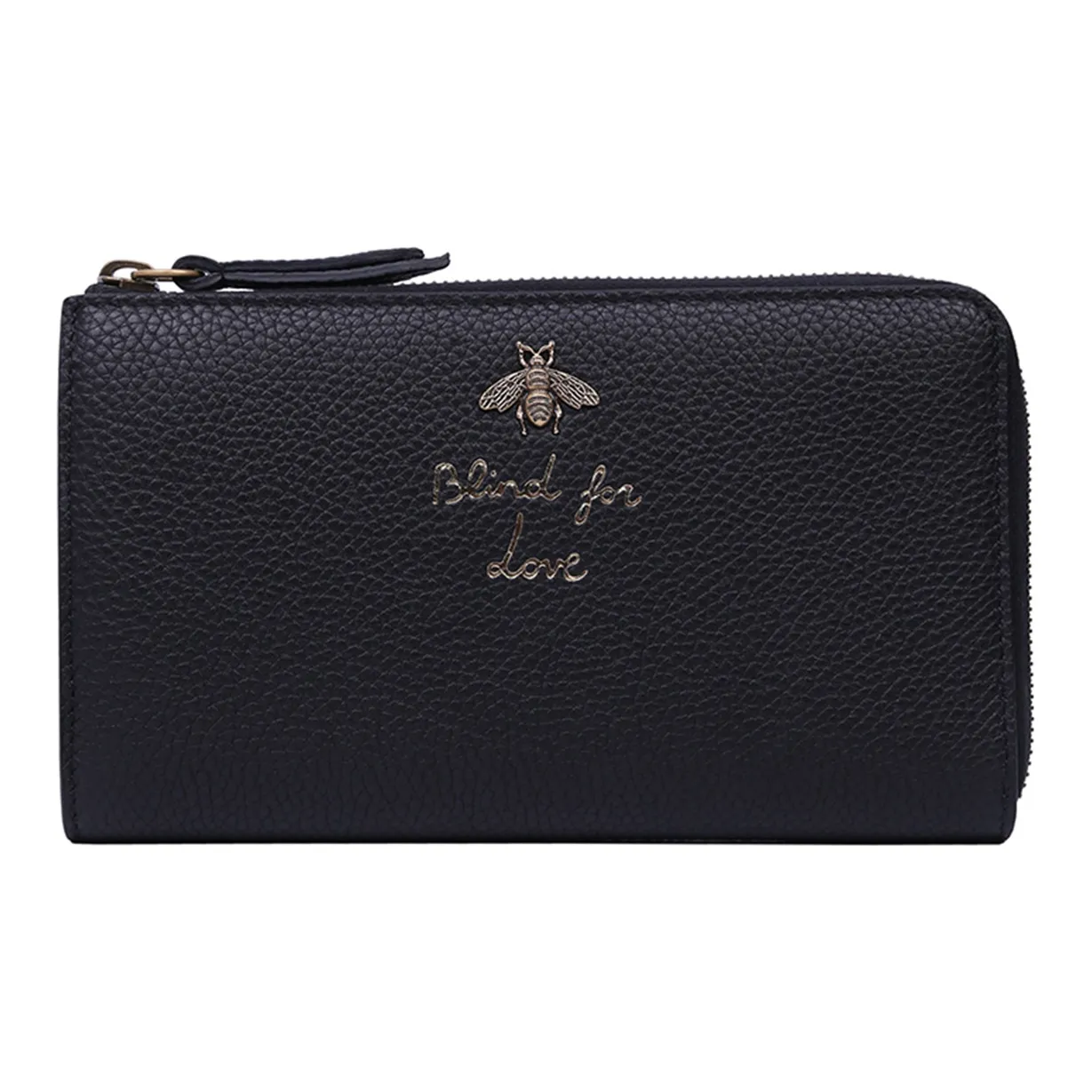 GUCCI Cow Leather Coin Purse Wallet Women's Black