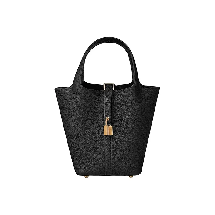 HERMES ostrich Picotin Lock Clemence Bullock Leather Basket Bag Bucket Bag Handbag Women's Noir Black