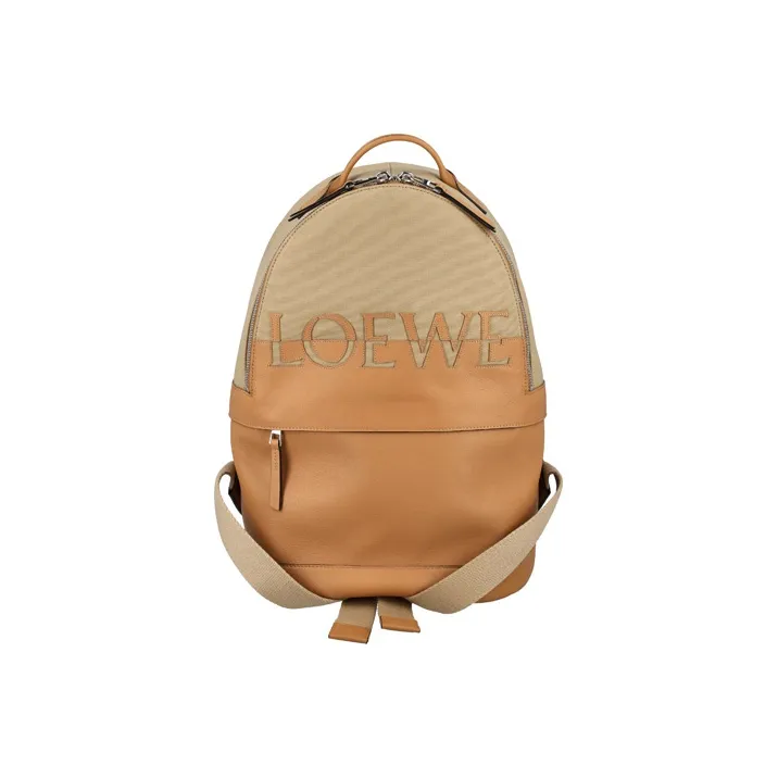 LOEWE Cow Leather With Cotton Backpack Unisex Brown