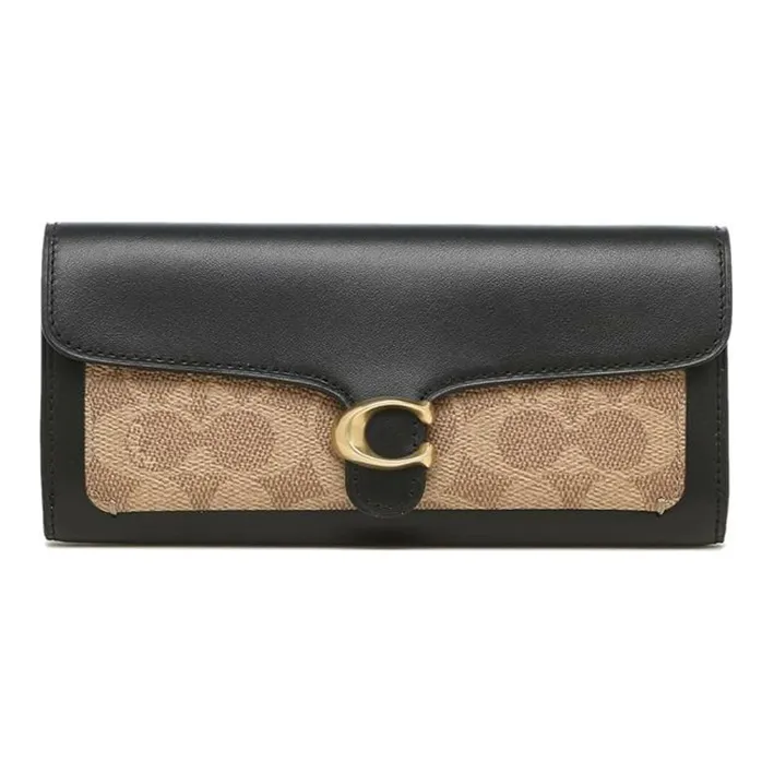 COACH Tabby Покрытый холст с кожаными вставками Клатч Кошелек Женские Хаки с монограммой Черный