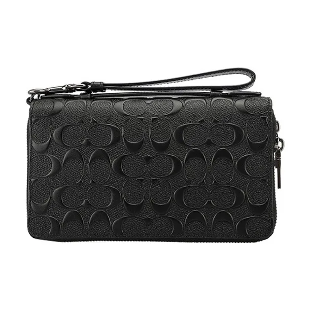 COACH Double Zip Wallet Leather Clutch Handbag Wallet Handbag Regular Men's Black