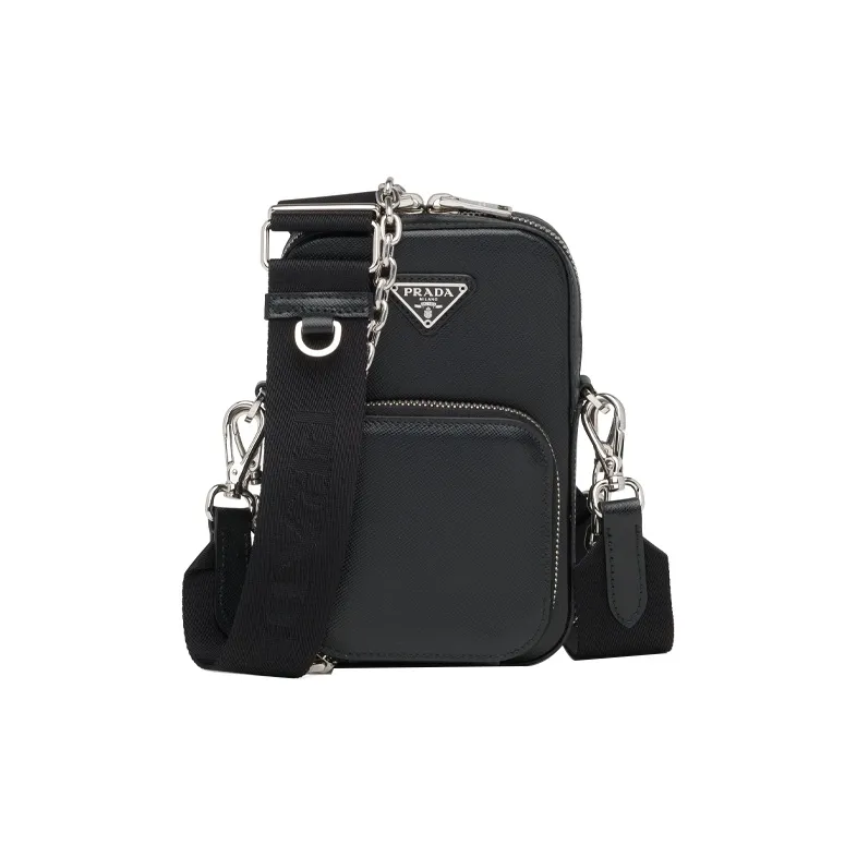 PRADA Saffiano Calfskin Shoulder Bag Women's Black
