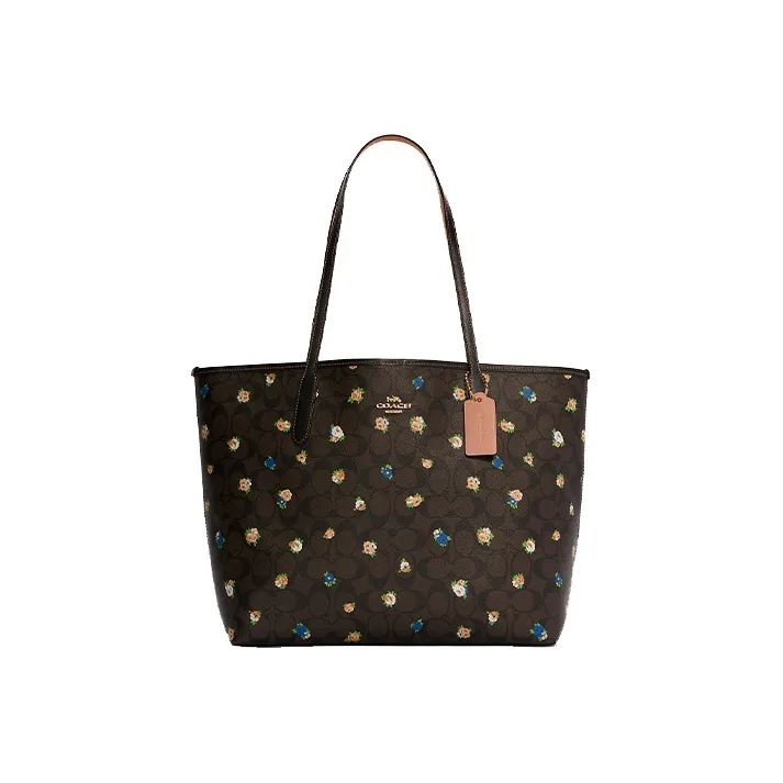 COACH City Canvas с кожаными вставками сумка-тоут сумка для покупок сумка через плечо женская сумка темно-коричневый