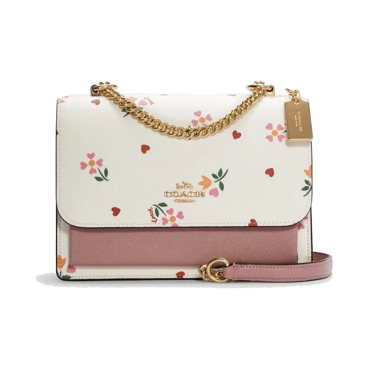 COACH Klare Coated Canvas With Leather Trunk Bag, Shoulder Bag, Crossbody Bag Trumpets Women's Pink White Multicolor