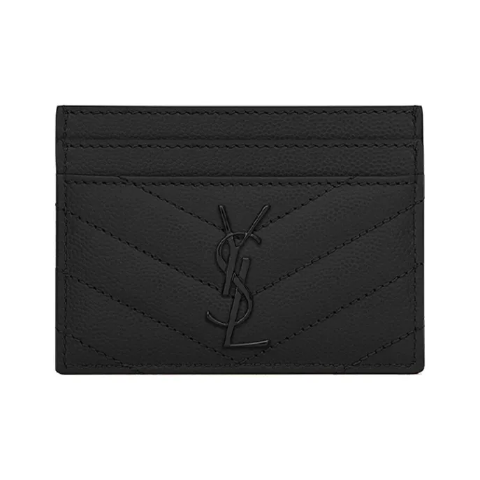 SAINT LAURENT Quilted Leather Card Holder Women's Black