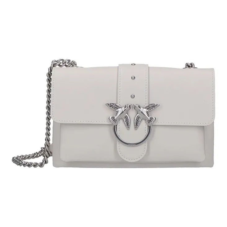 PINKO Cow Leather Messenger Bag, Crossbody Bag, Shoulder Bag Women's Gray White