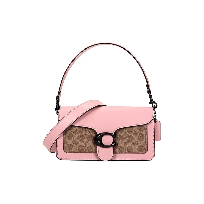 COACH Tabby Leather PVC Handbag, Crossbody Bag, Shoulder Bag Women's Cherry Blossom Pink & Brown Monogram