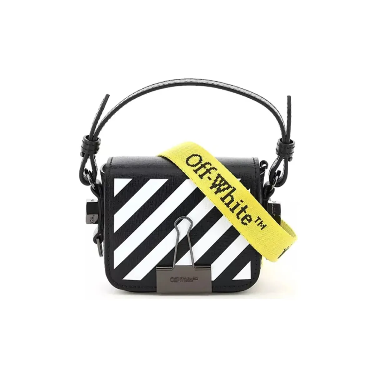 OFF WHITE Genuine Leather Shoulder Bag Small Size Unisex Black