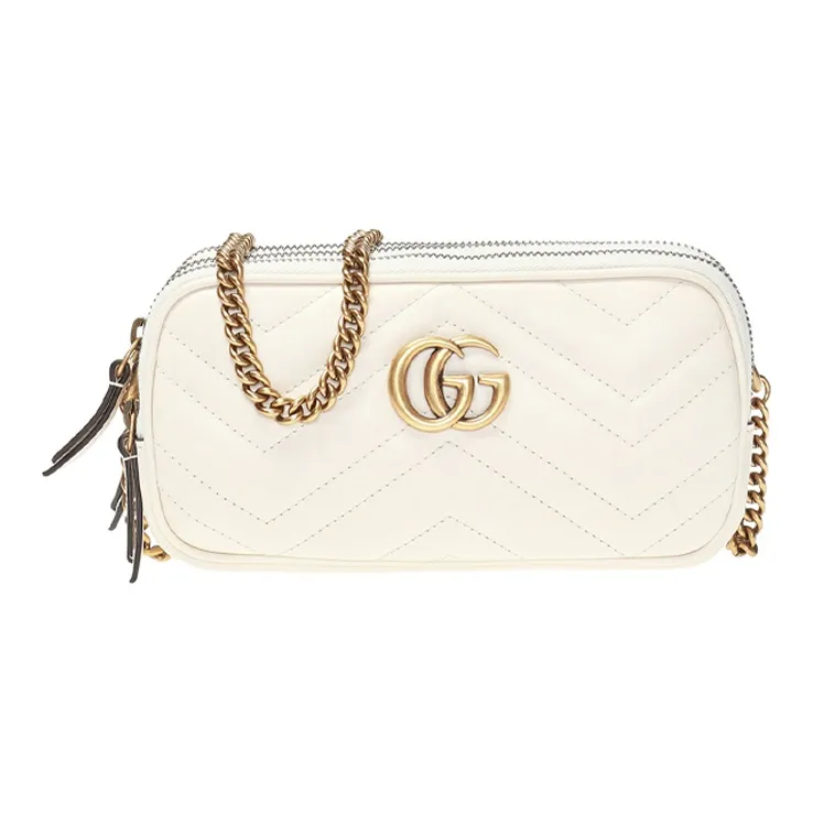 GUCCI Marmont Quilted Leather Shoulder Bag, Crossbody Bag Mini Women
s White