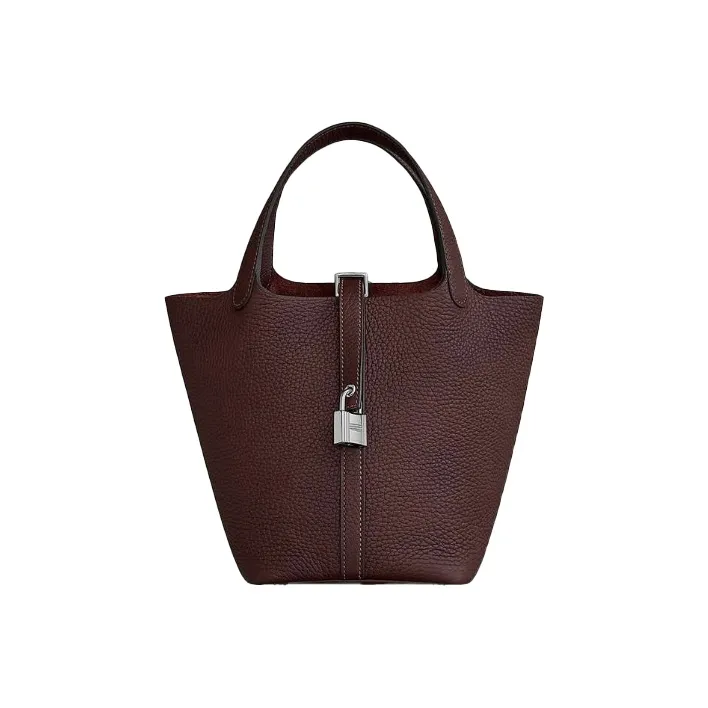 HERMES Clemence Bullock Leather Basket Bag Handbag Bucket Bag 18 Women's 0G Rouge Sellier Saddle Red