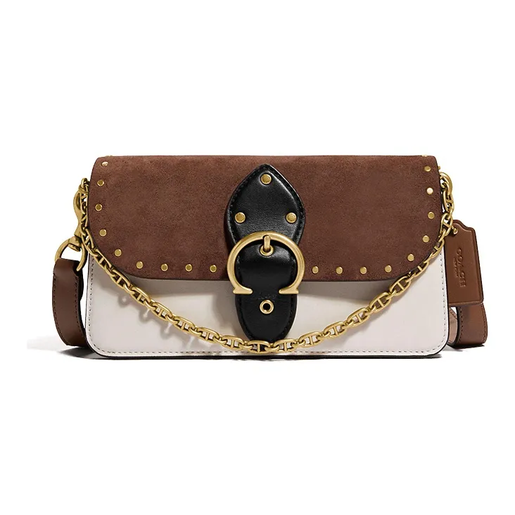 COACH Beat Leather Portable Crossbody Bag Shoulder Bag Women's Vintage Khaki Multicolor