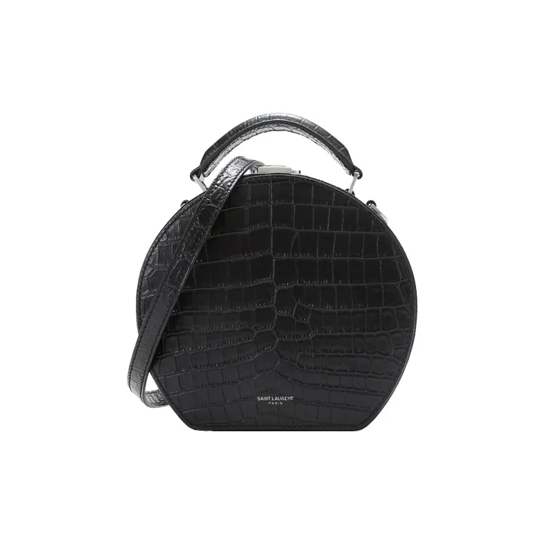 SAINT LAURENT Cow Leather Box Bag, Round Shaped Bag, Portable Crossbody Bag, Shoulder Bag Trumpets Women's Black