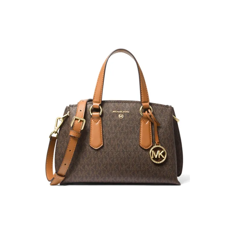 MICHAEL KORS Leather Shoulder Bag, Crossbody Bag, Handbag Small Size Women's Dark Brown & Acorn Brown