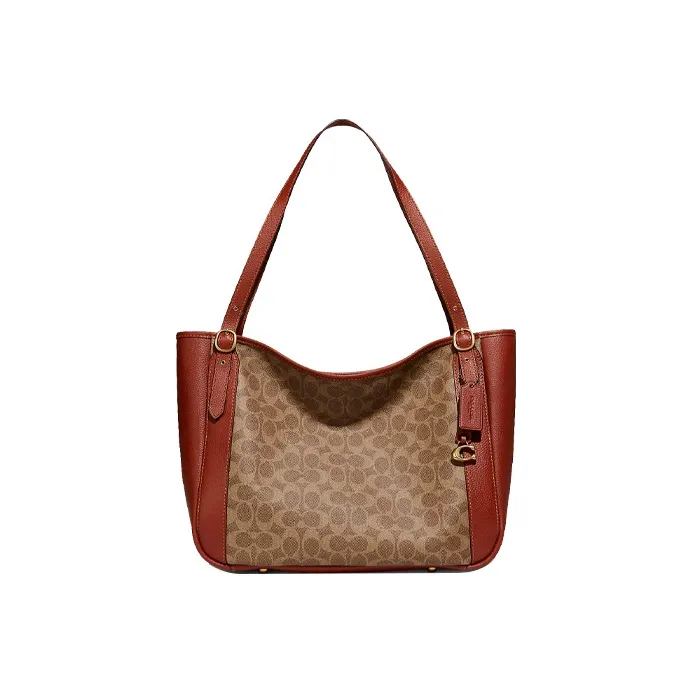 COACH Canvas Галечная кожа Тоут Сумка Сумка для покупок Сумка Сумка через плечо Женская Коричневая