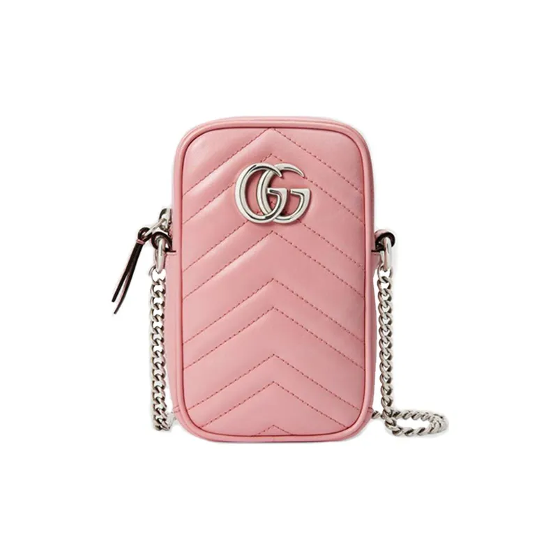 GUCCI Marmont Quilting Leather Cell Phone Pouch Chain Bag Crossbody Bag Shoulder Bag Women's Pink Candy Color Unicorn