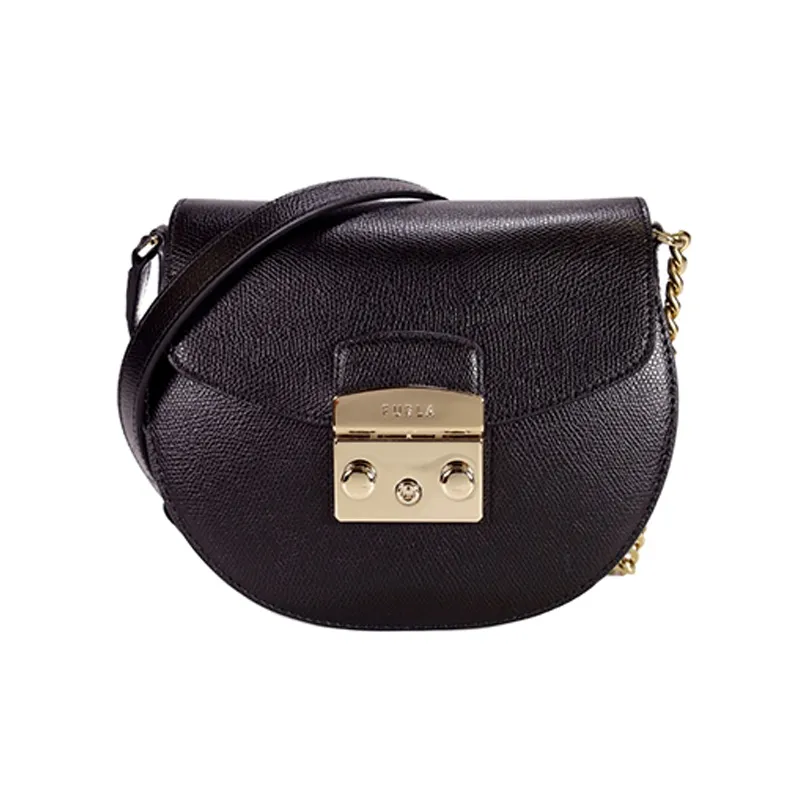Furla Metropolis Collection Коровья кожа Седло Сумка Сумка через плечо Мини Женская Черная