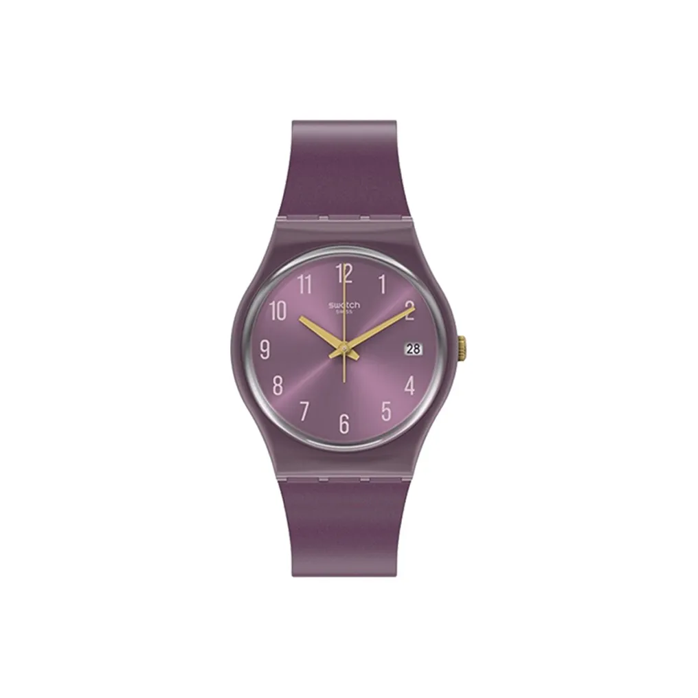 SWATCH Gent Series Кварцевый механизм Унисекс Часы 34 мм Фиолетовый циферблат Часы Пластиковый корпус Часы Силиконовый ремешок