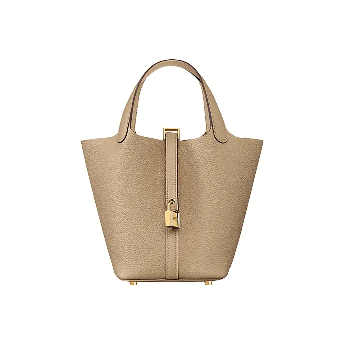 HERMES Picotin Clemence Bullock Leather Basket Bag Handbag Bucket Bag 18 Women's S2 Trench Coat In Gray