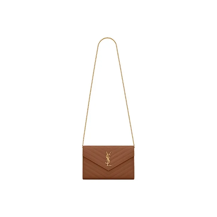 SAINT LAURENT Monogram Grained Calfskin Wallets Shoulder Bag Crossbody Bag Women's Dark Natural Color/Brown