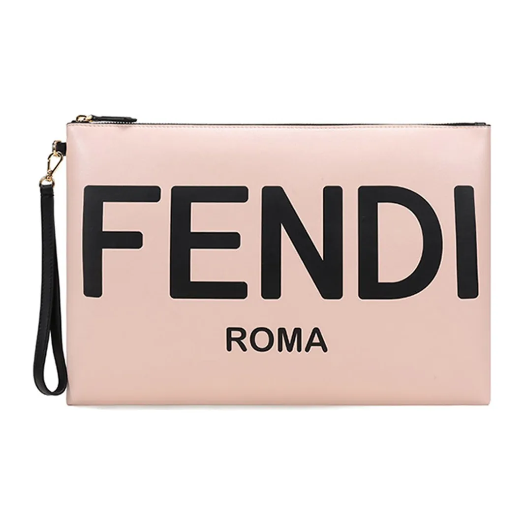 FENDI Leather Clutch Tubas Women's Pink/Black