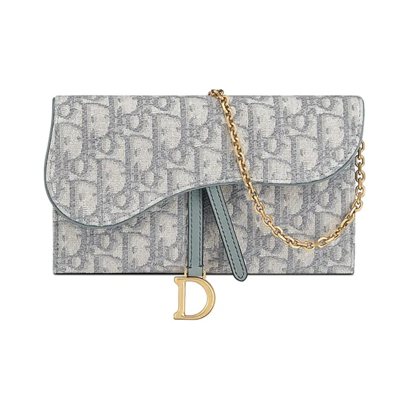 DIOR Saddle Fabric Combo Bag With Card Holder 2 in 1 WOC Wallet One Shoulder Handheld Handbag Regular Women's Gray
