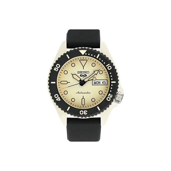 SEIKO 55 Collection Mechanical Movement Silicone Strap Watch 39mm Unisex Yellow Watch Dial SRPG71K1