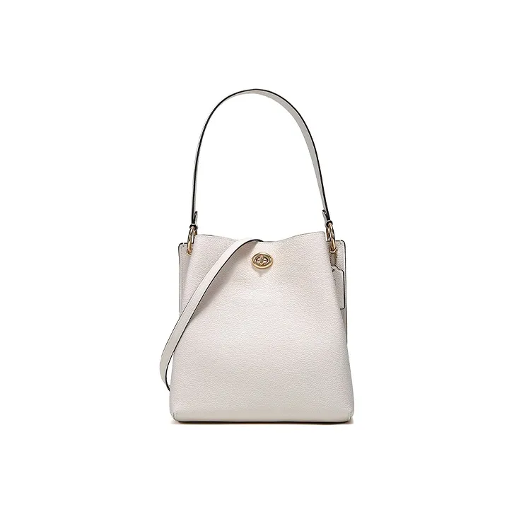 COACH Charlie Polished Pebbled Leather Bucket Bags Crossbody Bag, Shoulder Bag Medium Size Women's Chalk White