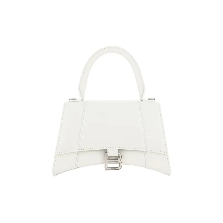 Balenciaga Hourglass Smooth Cow Leather Shoulder Bag Crossbody Bag Handbag Small Size Women's White