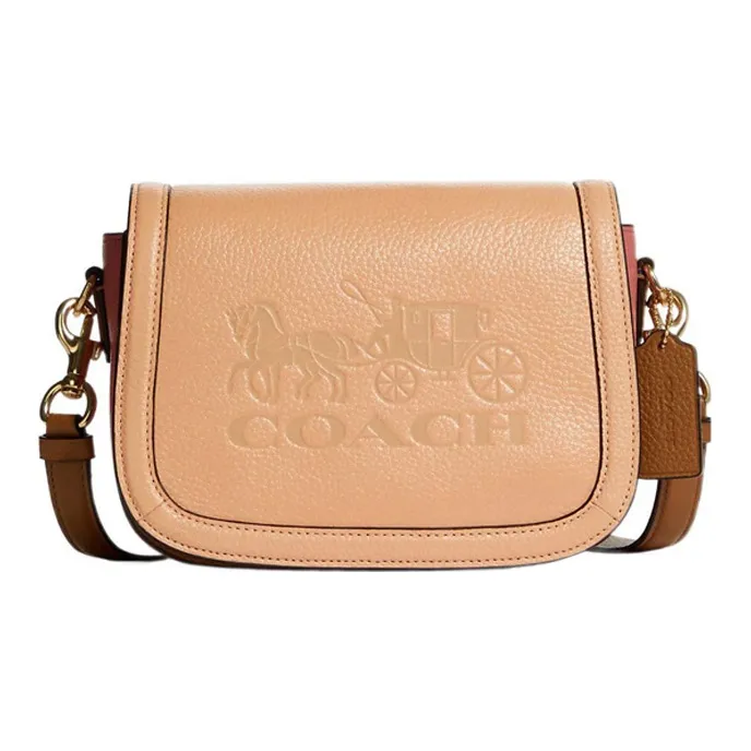COACH Седло Утонченный Pebble Кожа Седло Сумка Сумка через плечо Маленькая Женская Золотая Выцветшая румянец Розовая