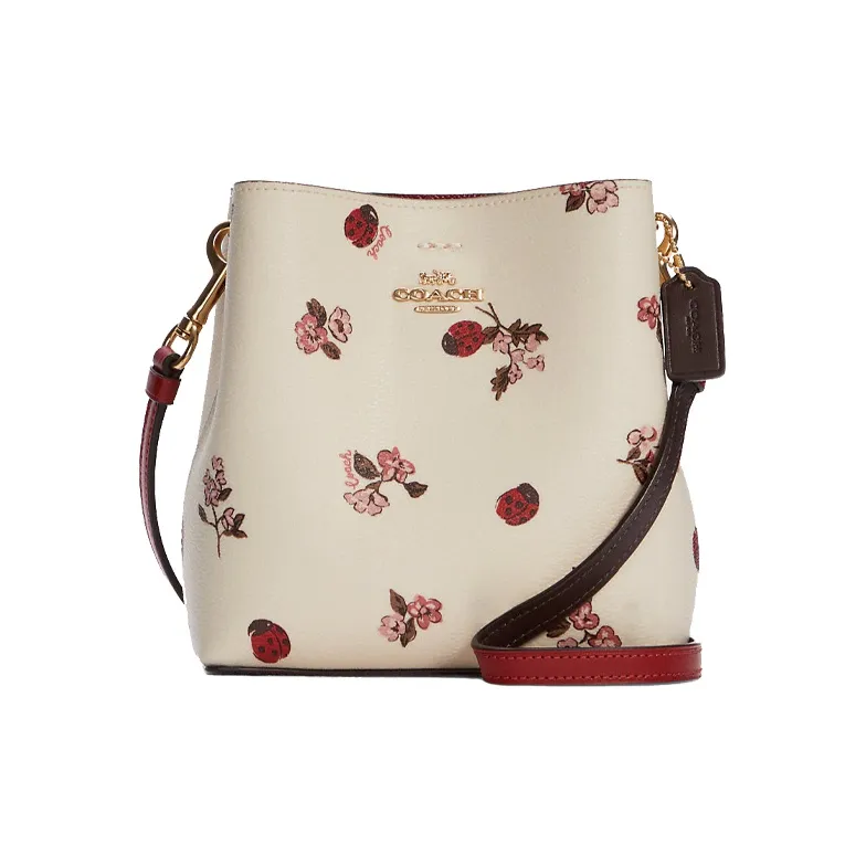 COACH Town Coated Canvas With Smooth Leather Bucket Bags Shoulder Bag Crossbody Bag Small Size Women's White