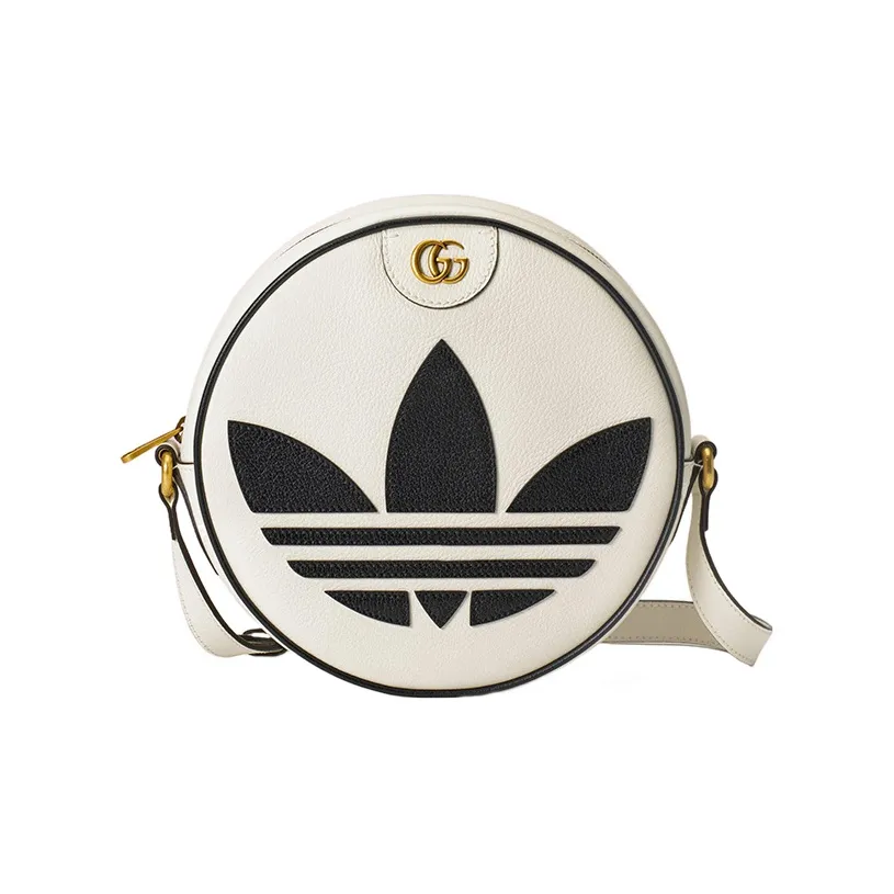 GUCCI Adidas Collaboration Ophidia Leather Small Round Bag, Shoulder Bag, Crossbody Bag Women's White