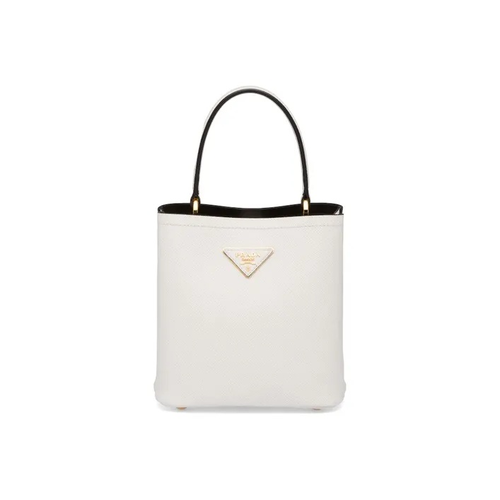 PRADA Panier Leather Handbag Shoulder Bag Handbag Women's White/Black