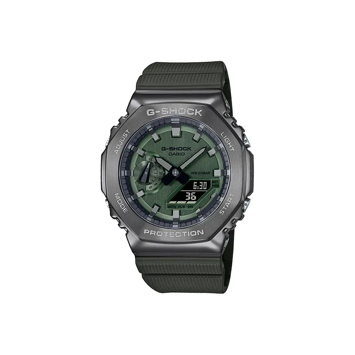 CASIO Full Metal Series Кварцевый механизм Смольный ремешок Часы Мужские Зеленый циферблат
