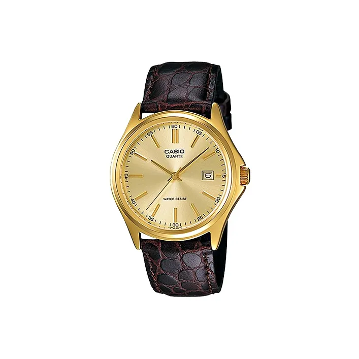 CASIO Standard Series ENTICER Collection Кварцевый механизм Естественная кожа Ремешок Часы Мужские Золотистый циферблат