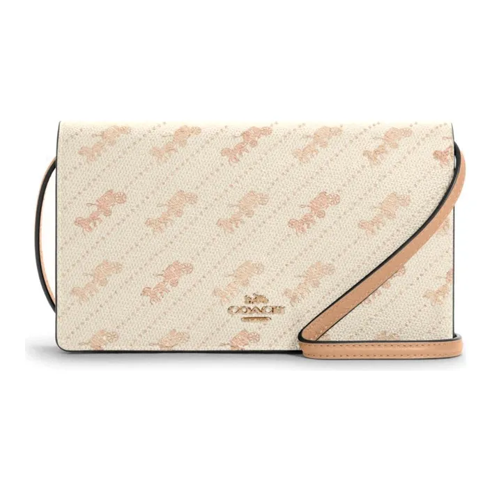COACH Anna Printed Coated Canvas With Smooth Leather Small Square Bag Shoulder Bag, Crossbody Bag Trumpets Women's Ecru