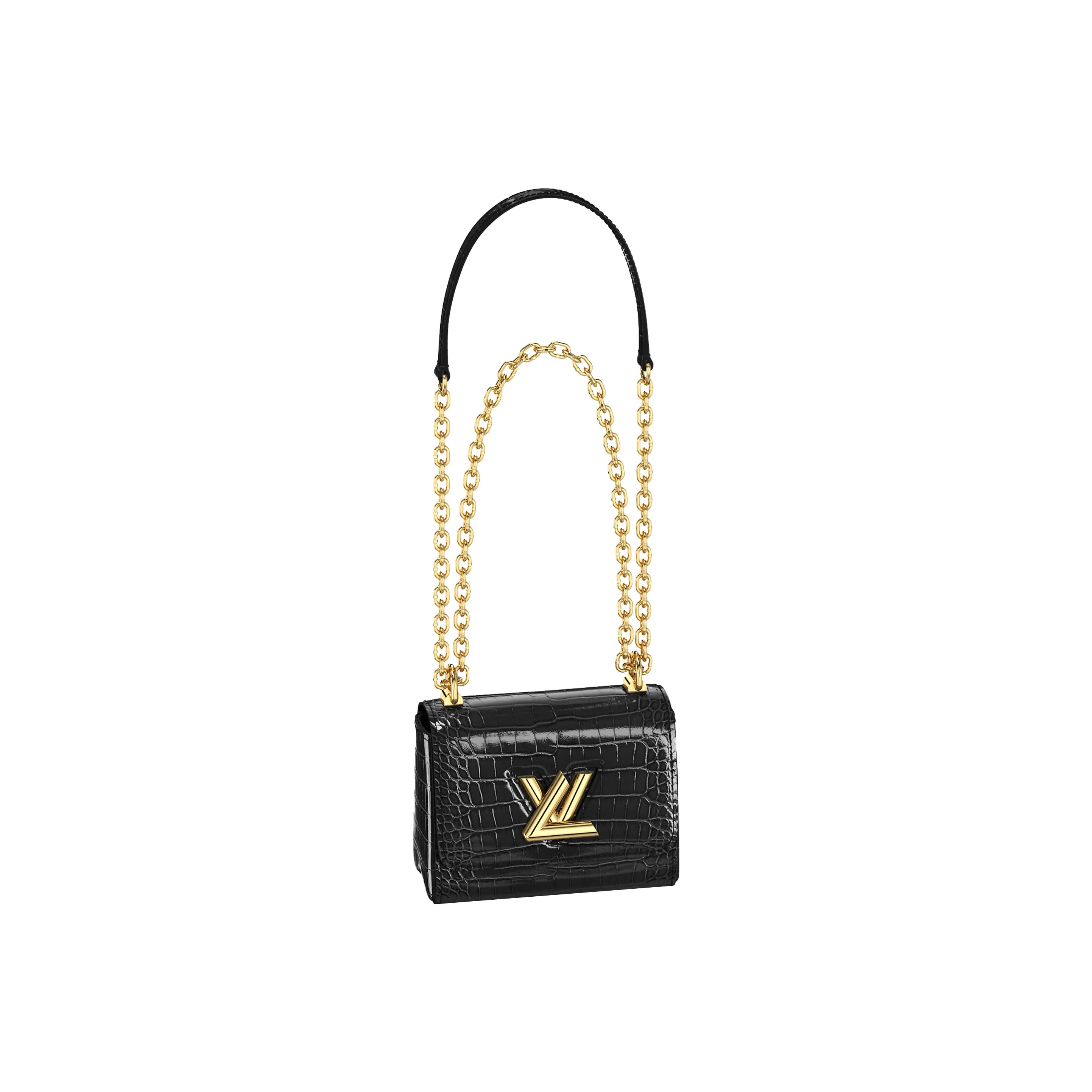 LOUIS VUITTON Twist Short Snouted Crocodile Leather Chain Bag, Crossbody Bag, Shoulder Bag Women's Black