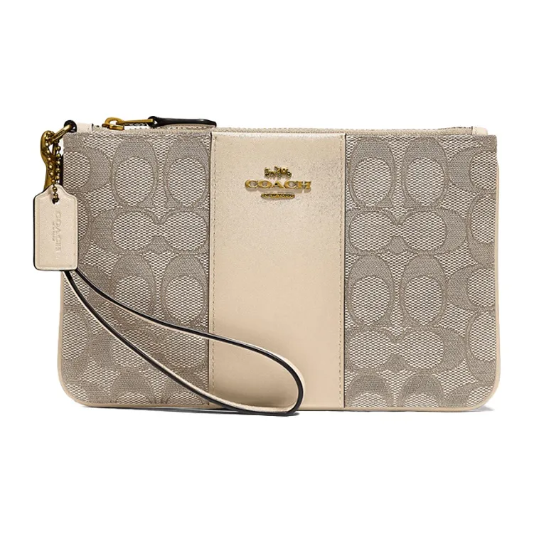 COACH Wristlet Monogram Canvas With Leather Wrist Bag Mahjong Clutch Trumpets Women's Beige Monogram
