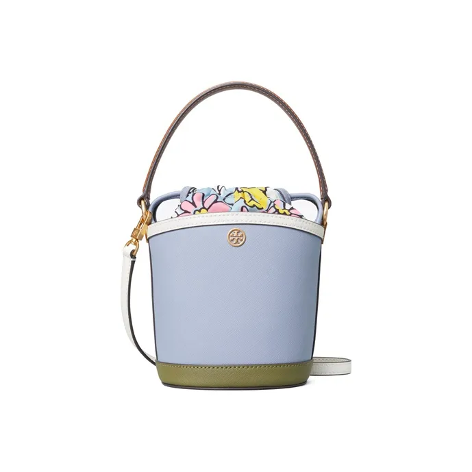 TORY BURCH Robinson Текстурированная кожа Сумка-ведро Сумка Сумка через плечо Сумка через плечо Мини Женская Облачно-голубой