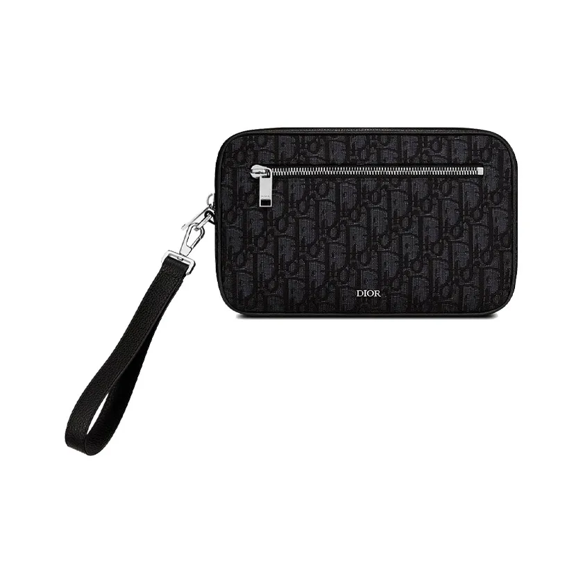 DIOR Cow Leather Makeup Bag Coin Purse, Clutch Men's Black